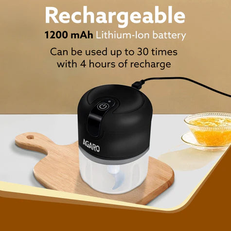 Agaro Elite Rechargeable Mini Electric Chopper, 250 Ml, Black