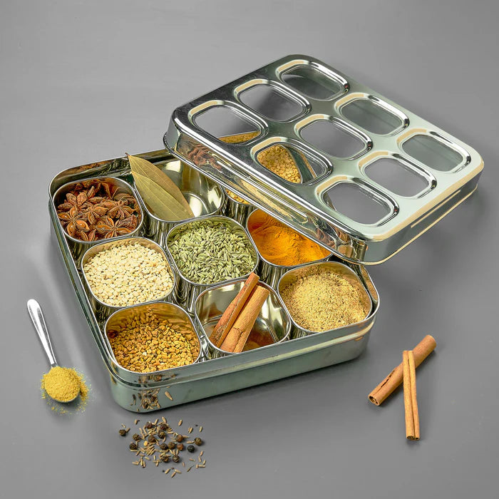 AVIAS Stainless Steel Spice Box with 9 Square (Design) Small