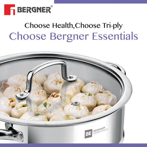 BE Essentials Tri Ply Stainless Steel Kadai with Steamer