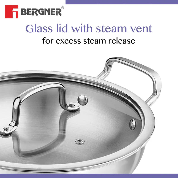 BE Essentials Tri Ply Stainless Steel Kadai with Steamer