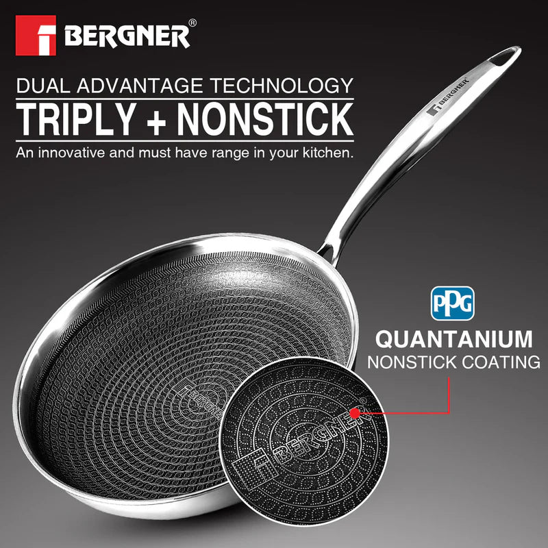 Bergner Hi Tech Giro TRI PLY Stainless Steel Frypan Without Lid