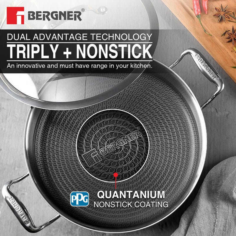 Bergner Hi Tech Giro TRI PLY Stainless Steel Non Stick Serving Pan