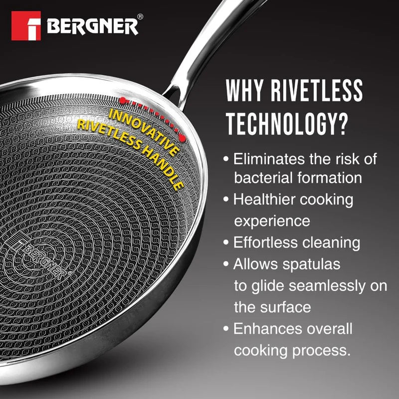 Bergner Hi Tech Giro TRI PLY Stainless Steel Frypan With Lid