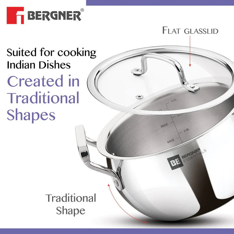 BE Essentials Tri-Ply Stainless Steel Rice Handi With Handle