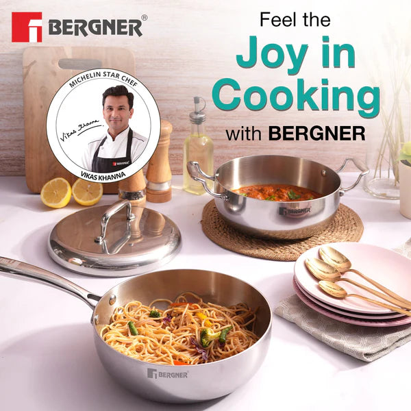 Bergner Argent Saira Saiba Tri-Ply Stainless Steel 3 Pcs Cookware Set