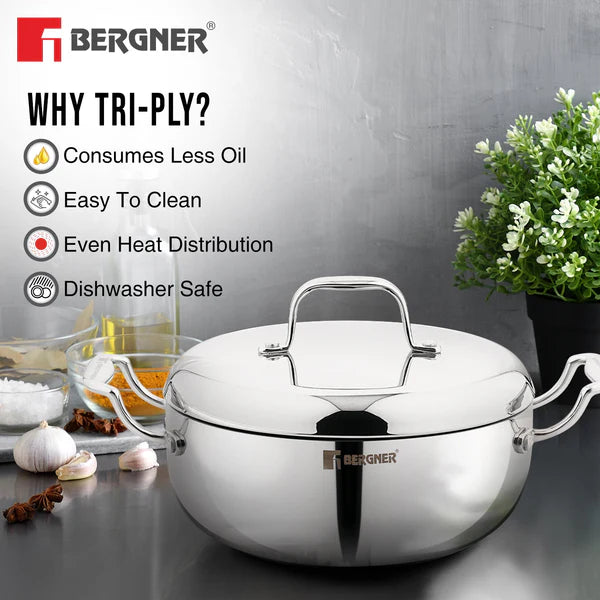 Bergner Argent Saira Saiba Tri-Ply Stainless Steel 3 Pcs Cookware Set