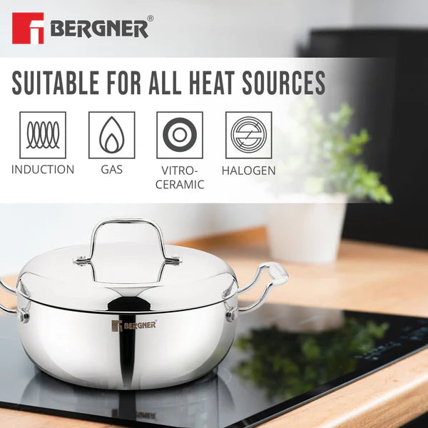 Bergner Argent Saira Saiba Tri-Ply Stainless Steel 3 Pcs Cookware Set