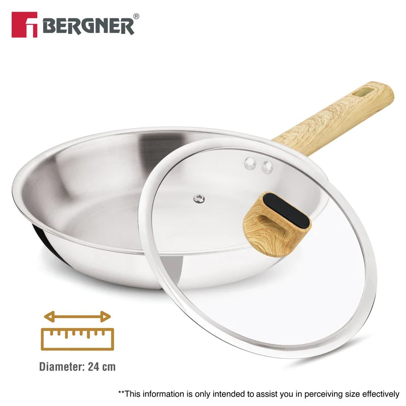 Bergner Tri-Oak Triply Stainless Steel Frypan with Glass Lid
